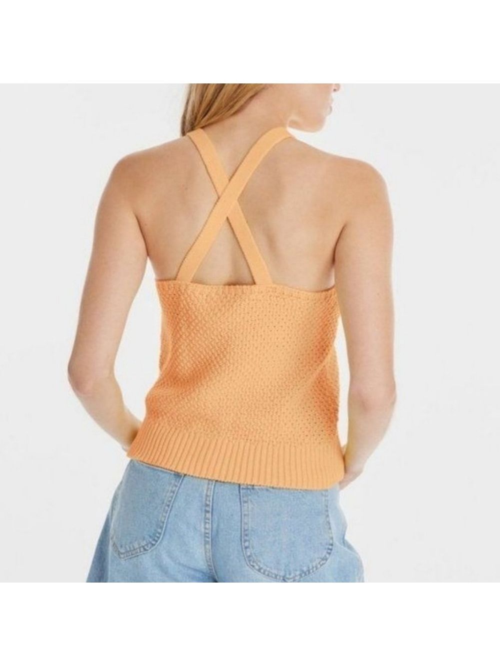 Heavy Knit Cotton Sweater Halter Tank Top XL Boxy Relaxed Oversized Fit - Picture 3 of 11
